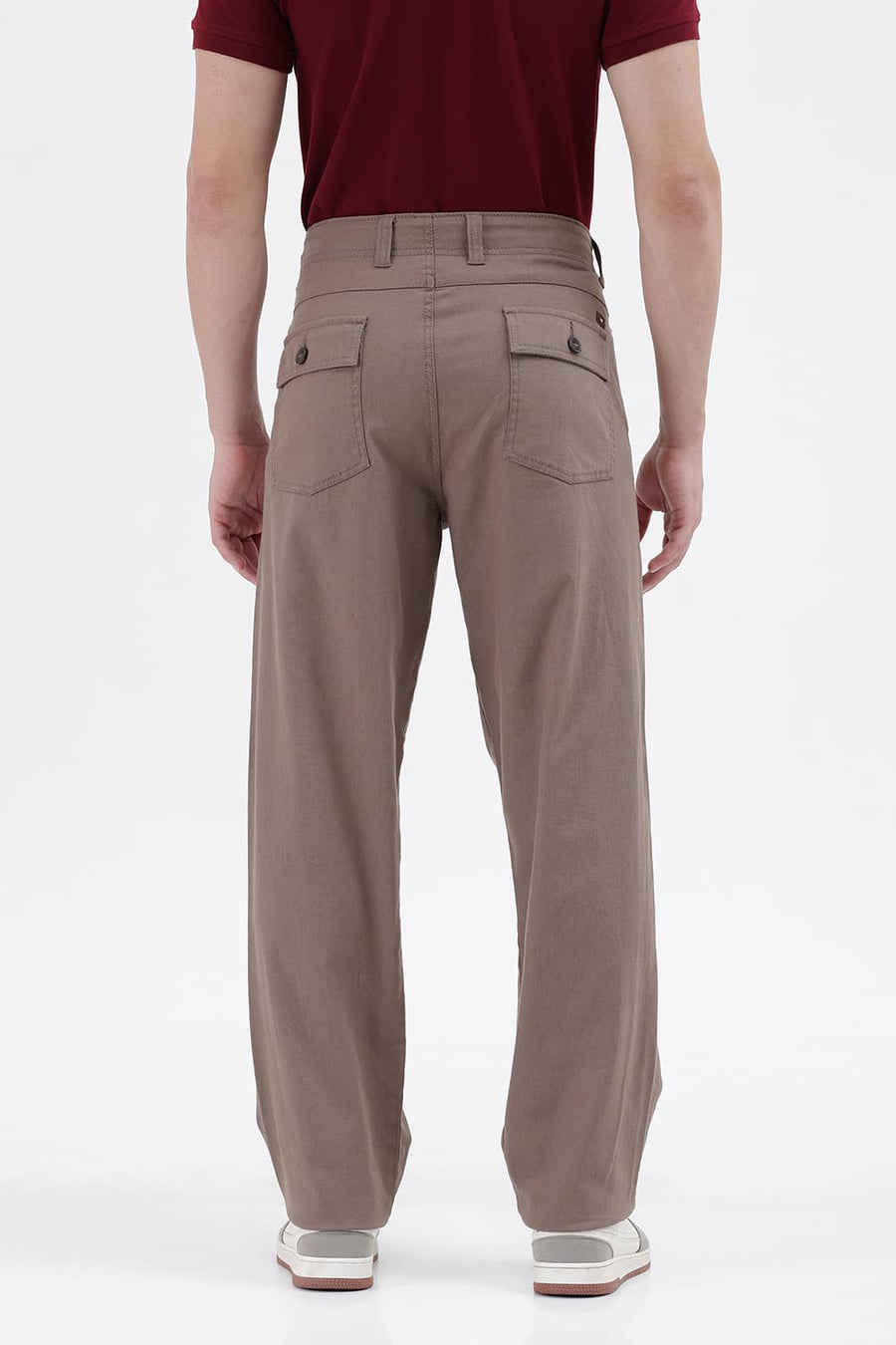 BASICS RELAXED FIT SHITAKE BROWN COTTON STRETCH STRUCTURE TROUSER