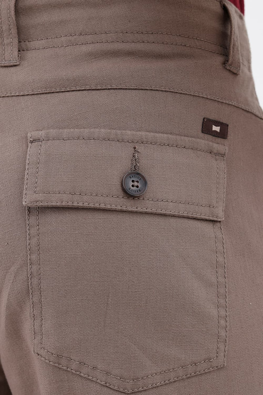 BASICS RELAXED FIT SHITAKE BROWN COTTON STRETCH STRUCTURE TROUSER