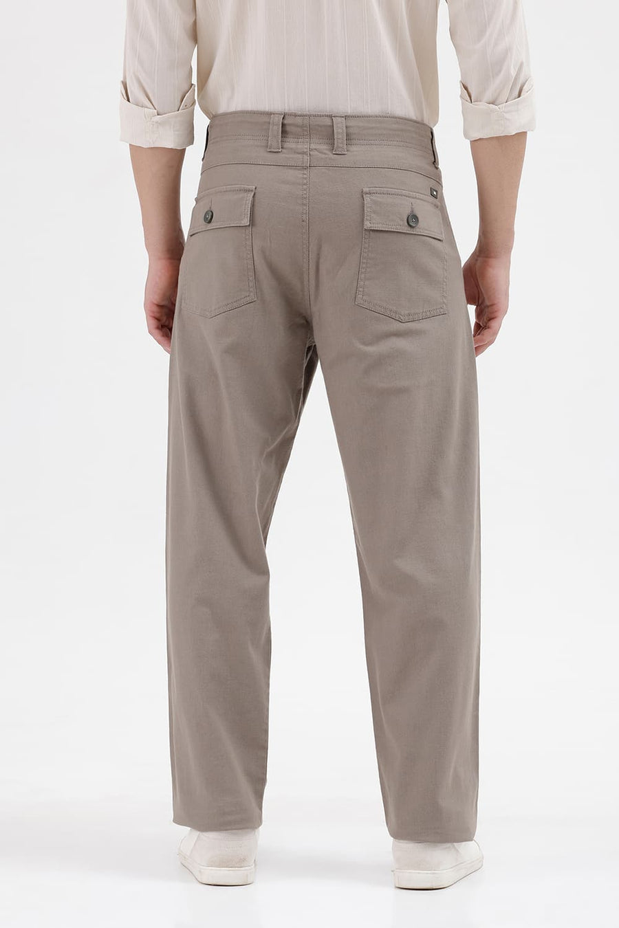 BASICS RELAXED FIT DUSKY GREEN COTTON STRETCH STRUCTURE TROUSER