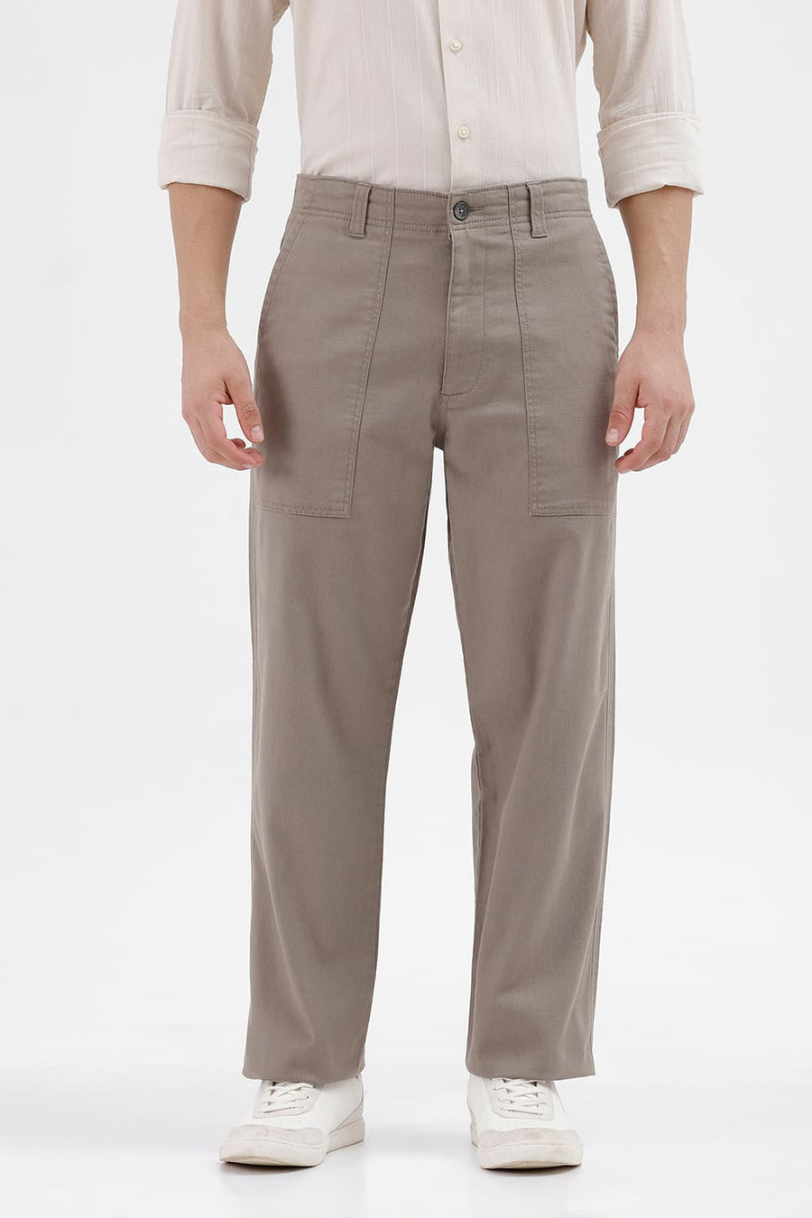 BASICS RELAXED FIT DUSKY GREEN COTTON STRETCH STRUCTURE TROUSER