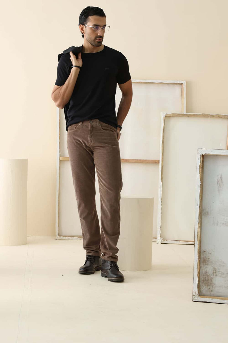 BASICS DRIFT FIT SEPIA BROWN COTTON CORDUROY TROUSER