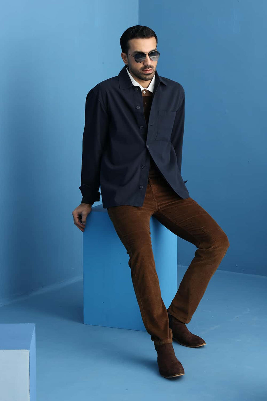 Basics Drift Fit Cocoa Dark Brown Cotton Corduroy Trouser