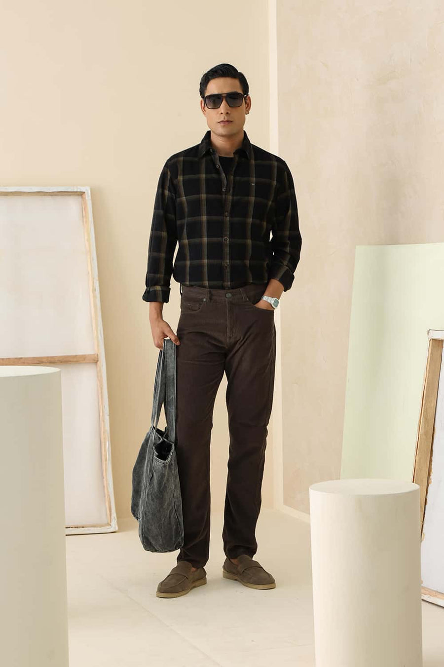 BASICS DRIFT FIT FOREST NIGHT OLIVE COTTON CORDUROY TROUSER
