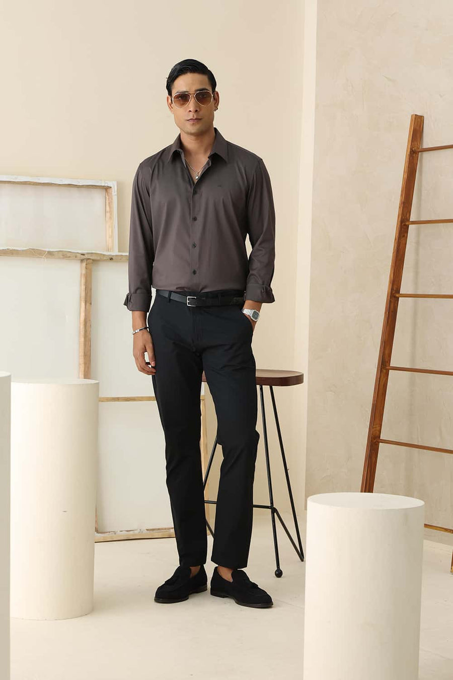 Basics Drift Fit Black Polyester Plain Trouser