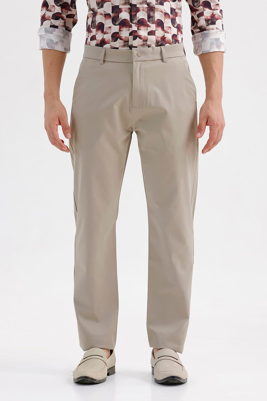BASICS DRIFT FIT KHAKI POLYESTER PLAIN TROUSER
