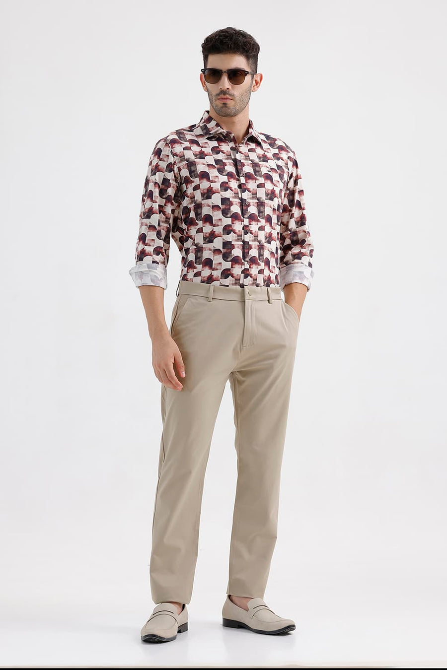 BASICS DRIFT FIT KHAKI POLYESTER PLAIN TROUSER