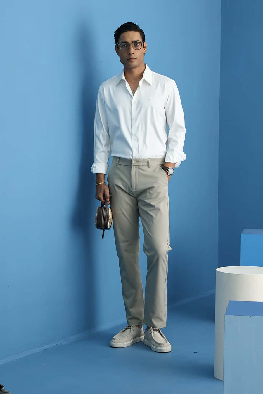 BASICS DRIFT FIT KHAKI POLYESTER PLAIN TROUSER