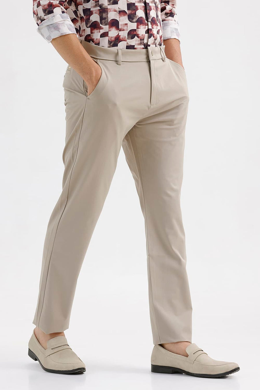 BASICS DRIFT FIT KHAKI POLYESTER PLAIN TROUSER