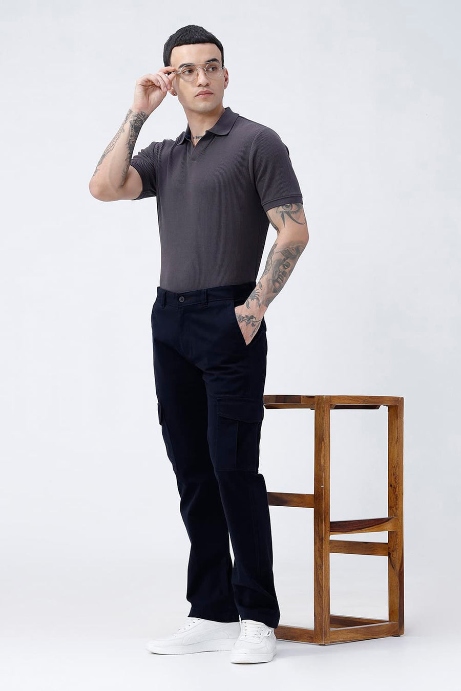 BASICS DRIFT FIT AFTER MIDNIGHT NAVY COTTON STRETCH TWILL TROUSER