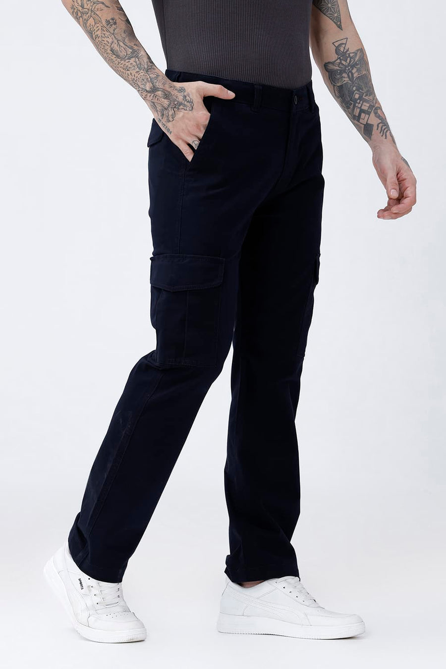 BASICS DRIFT FIT AFTER MIDNIGHT NAVY COTTON STRETCH TWILL TROUSER