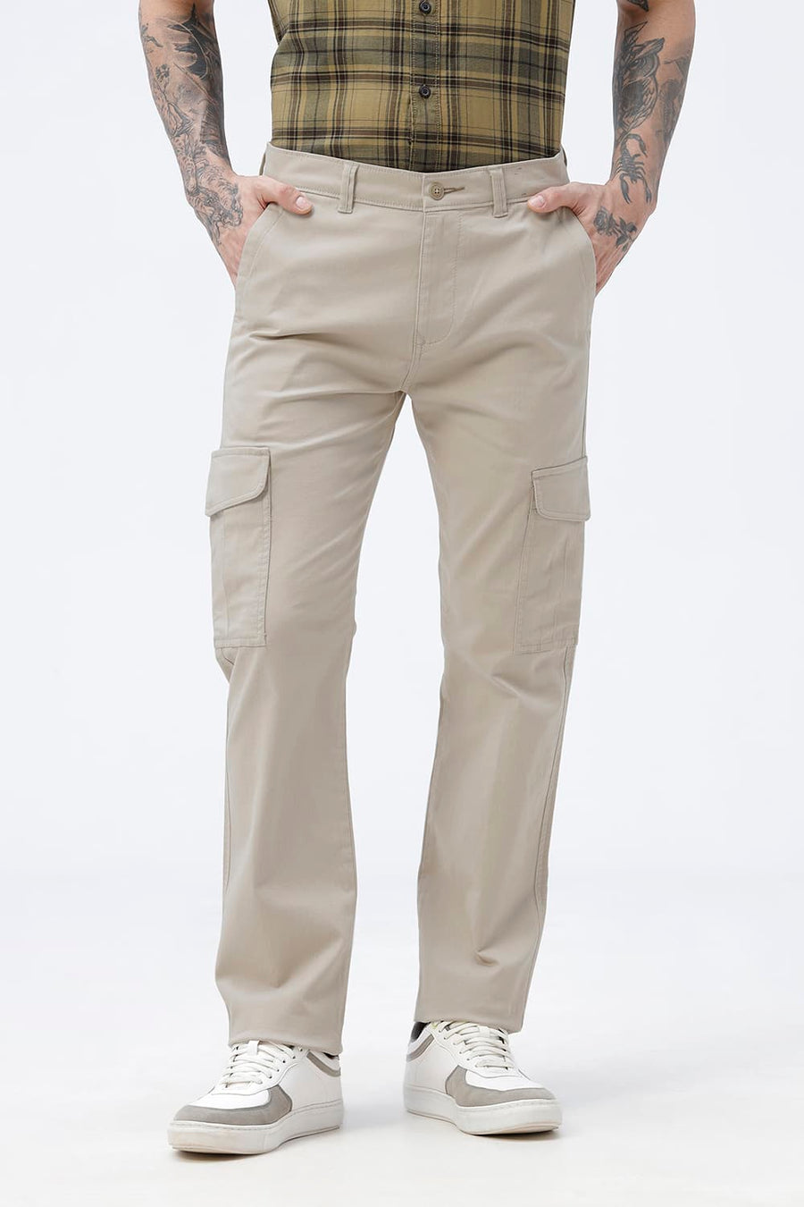 BASICS DRIFT FIT NOMAD BEIGE COTTON STRETCH TWILL TROUSER