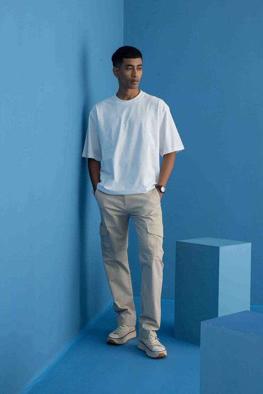 BASICS DRIFT FIT NOMAD BEIGE COTTON STRETCH TWILL TROUSER
