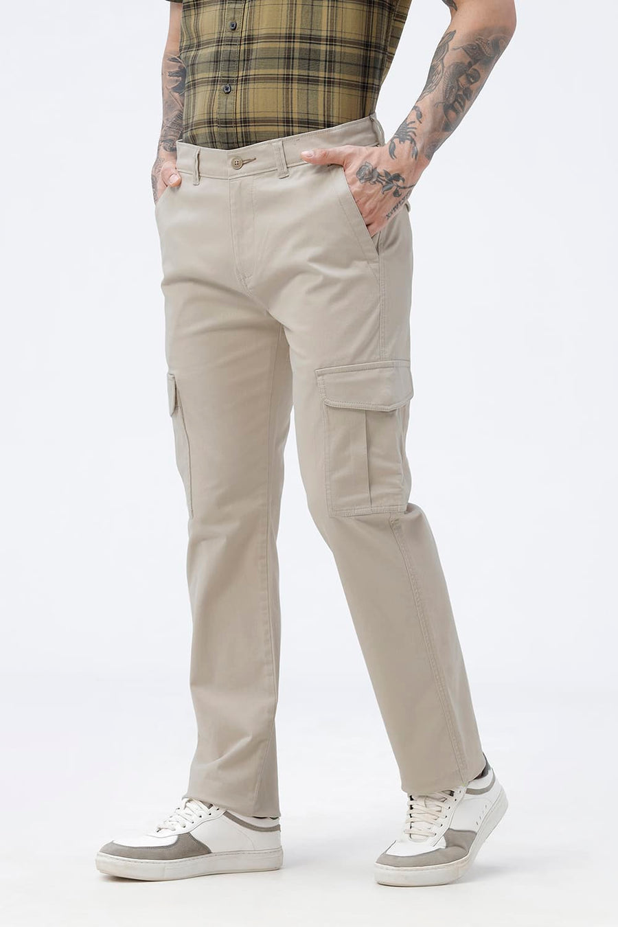 BASICS DRIFT FIT NOMAD BEIGE COTTON STRETCH TWILL TROUSER