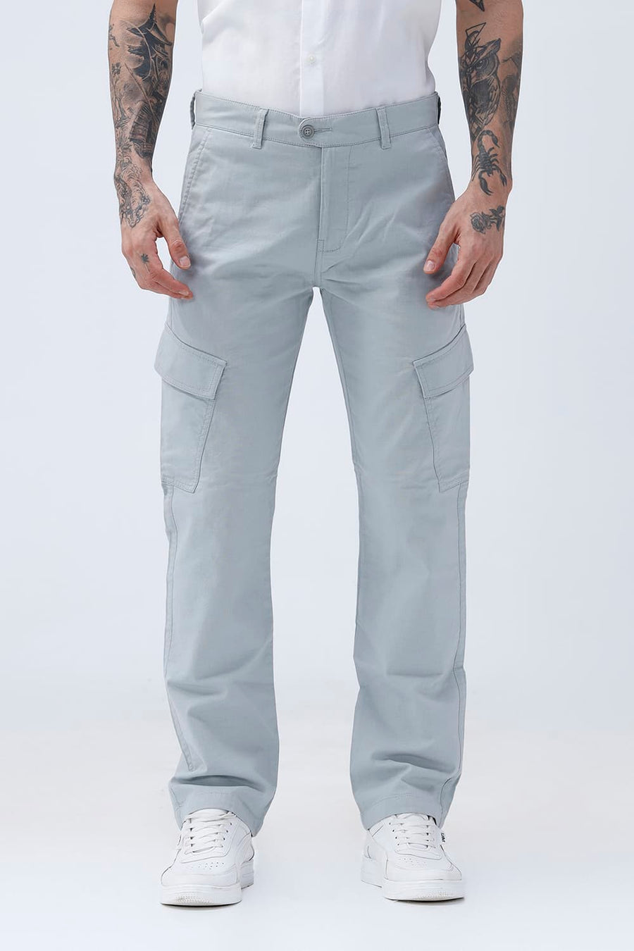 BASICS DRIFT FIT QUARRY GREY COTTON DOUBLE CLOTH TROUSER