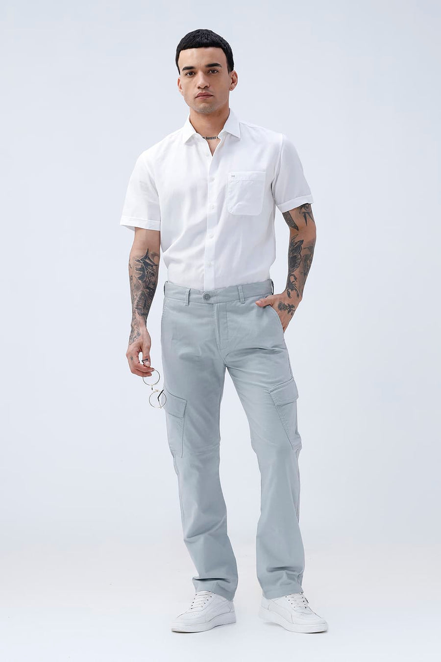 BASICS DRIFT FIT QUARRY GREY COTTON DOUBLE CLOTH TROUSER