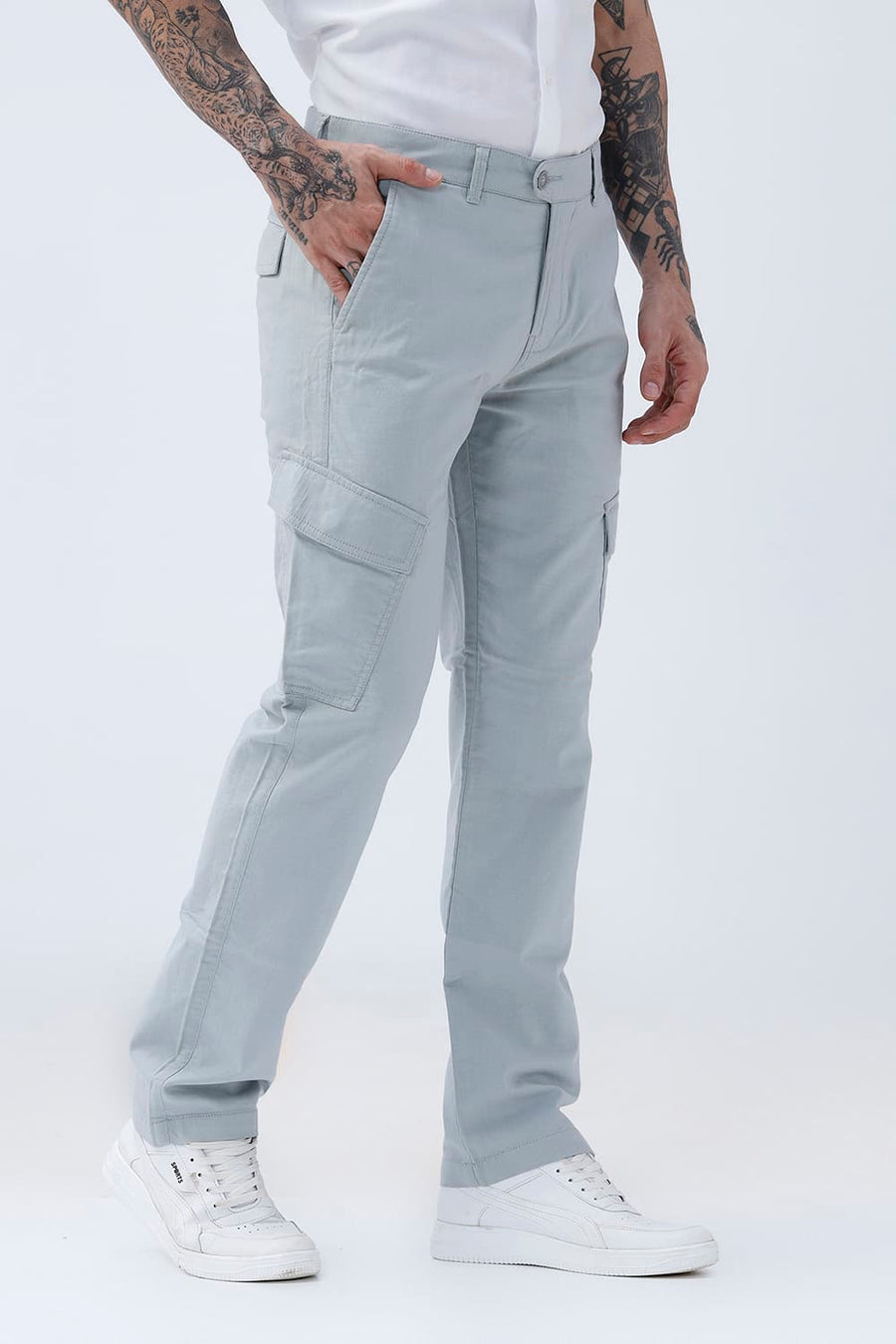 BASICS DRIFT FIT QUARRY GREY COTTON DOUBLE CLOTH TROUSER