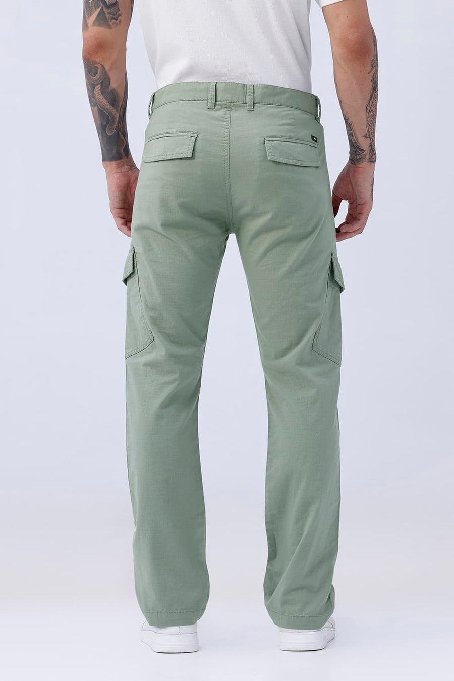 BASICS DRIFT FIT DRIED SAGE GREEN COTTON DOUBLE CLOTH TROUSER