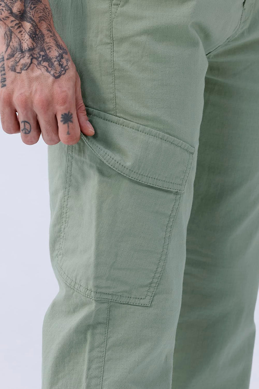 BASICS DRIFT FIT DRIED SAGE GREEN COTTON DOUBLE CLOTH TROUSER