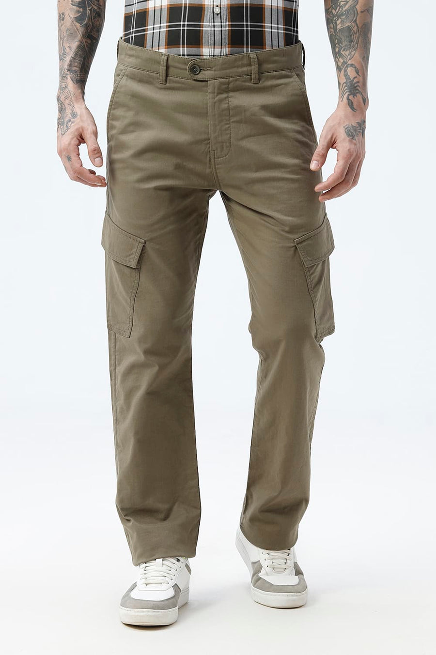 BASICS DRIFT FIT TEA LEAF OLIVE COTTON DOUBLE CLOTH TROUSER