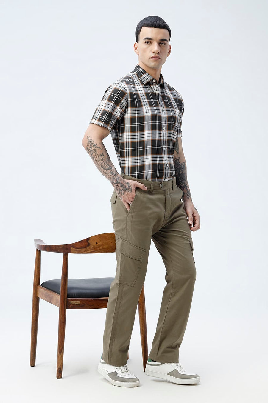 BASICS DRIFT FIT TEA LEAF OLIVE COTTON DOUBLE CLOTH TROUSER