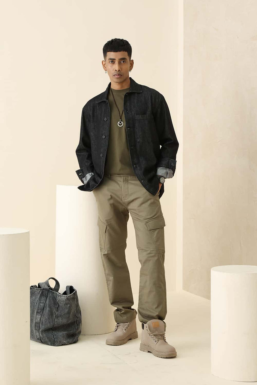 BASICS DRIFT FIT TEA LEAF OLIVE COTTON DOUBLE CLOTH TROUSER