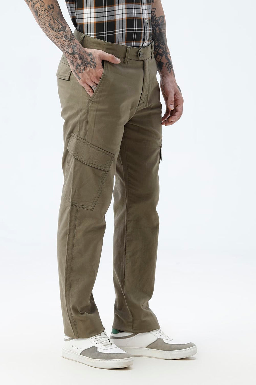 BASICS DRIFT FIT TEA LEAF OLIVE COTTON DOUBLE CLOTH TROUSER