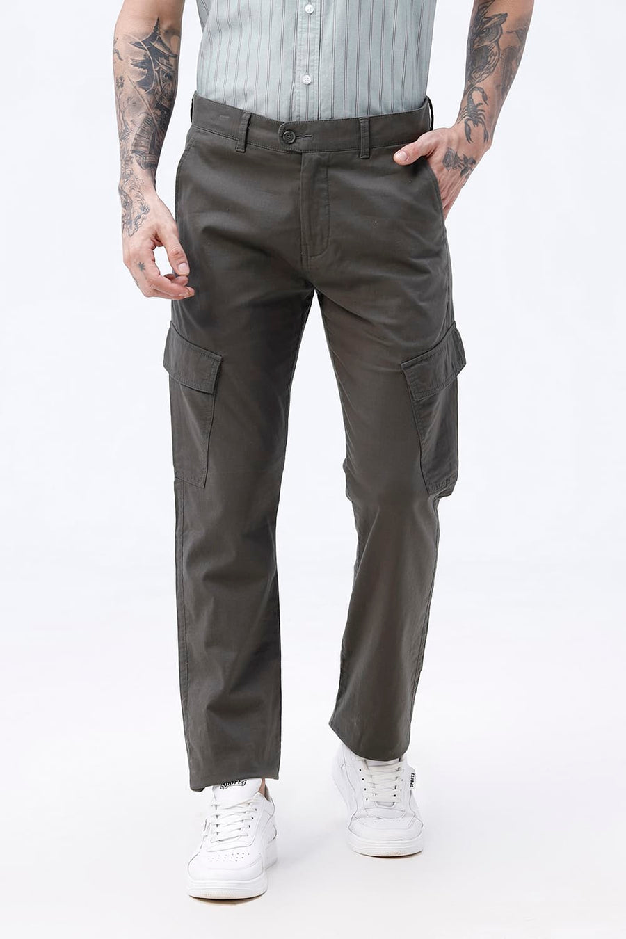 BASICS DRIFT FIT VOLCANIC ASH GREY COTTON DOUBLE CLOTH TROUSER