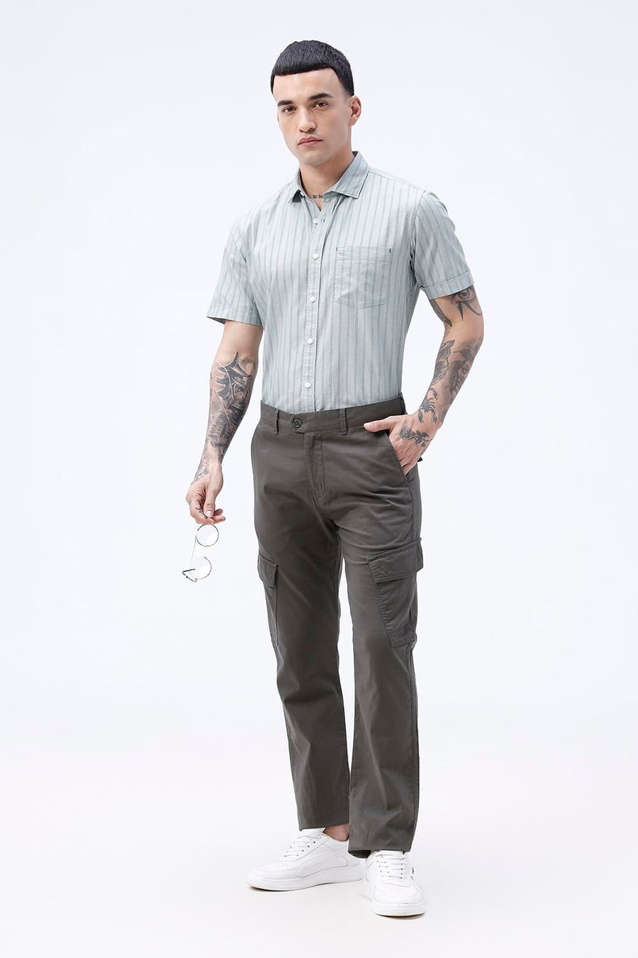 BASICS DRIFT FIT VOLCANIC ASH GREY COTTON DOUBLE CLOTH TROUSER