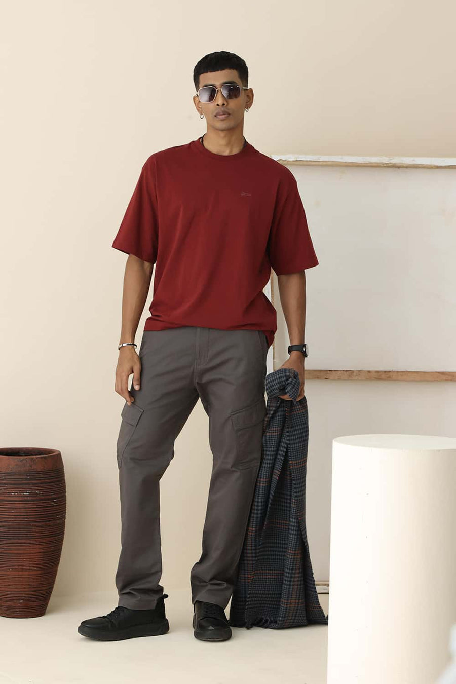 BASICS DRIFT FIT VOLCANIC ASH GREY COTTON DOUBLE CLOTH TROUSER