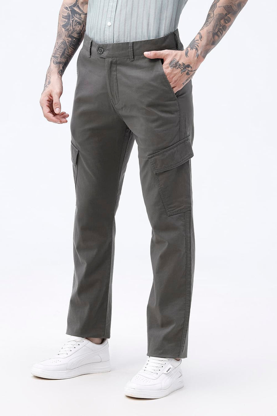 BASICS DRIFT FIT VOLCANIC ASH GREY COTTON DOUBLE CLOTH TROUSER