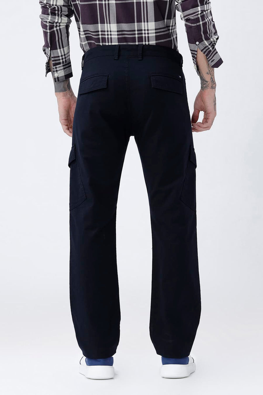 BASICS DRIFT FIT CHARCOAL ART NAVY COTTON DOUBLE CLOTH TROUSER