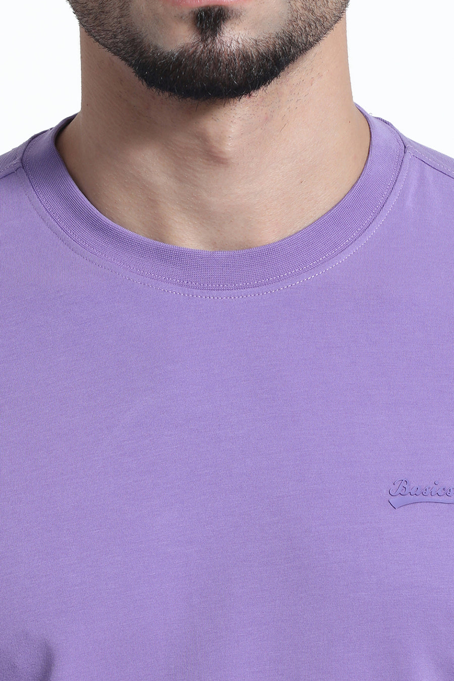BASICS REGULAR FIT ULTRA VIOLET COTTON STRETCH CREW T-SHIRT