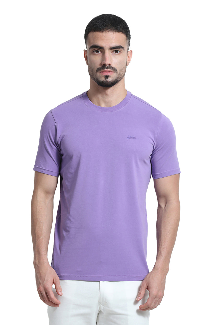 BASICS REGULAR FIT ULTRA VIOLET COTTON STRETCH CREW T-SHIRT
