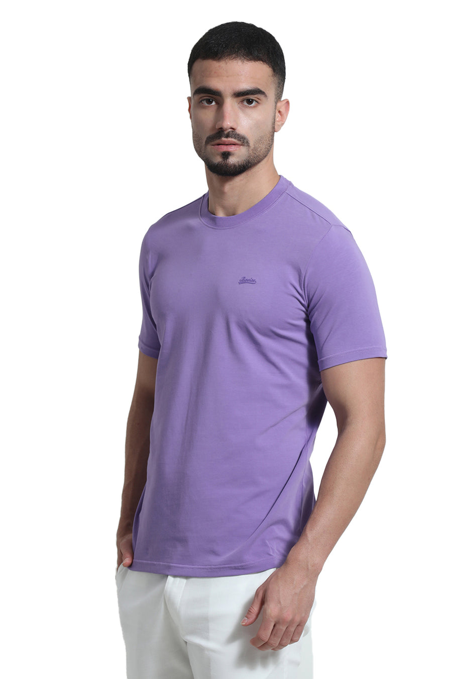 BASICS REGULAR FIT ULTRA VIOLET COTTON STRETCH CREW T-SHIRT