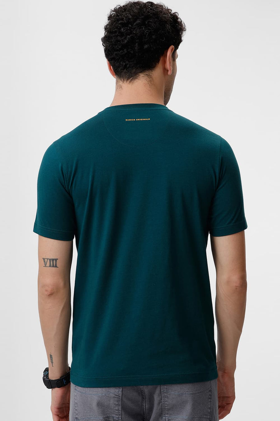 BASICS REGULAR FIT JUNE BUG COTTON STRETCH CREW T-SHIRT