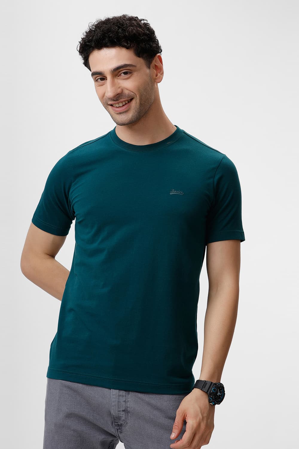 BASICS REGULAR FIT JUNE BUG COTTON STRETCH CREW T-SHIRT