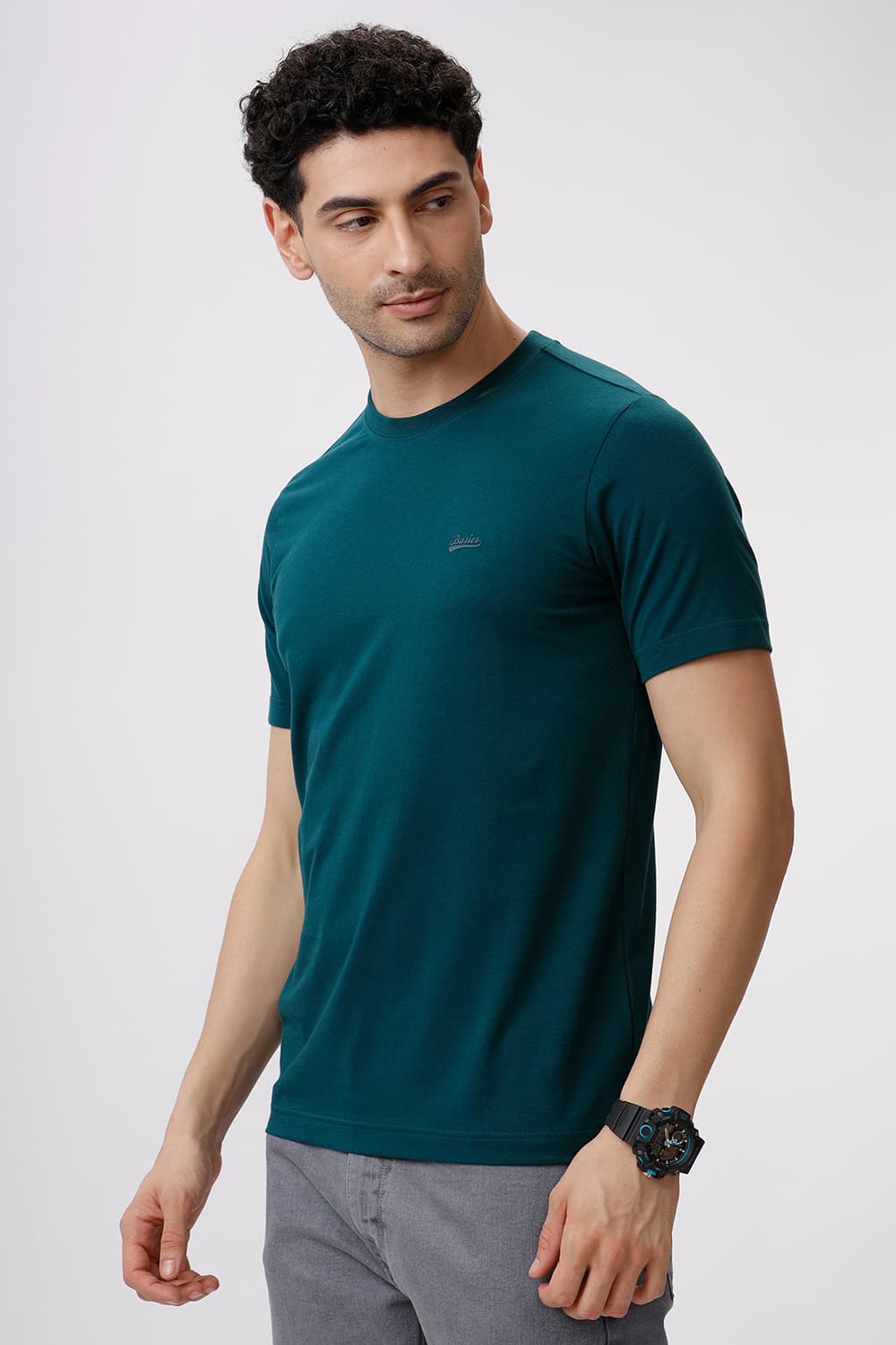 BASICS REGULAR FIT JUNE BUG COTTON STRETCH CREW T-SHIRT