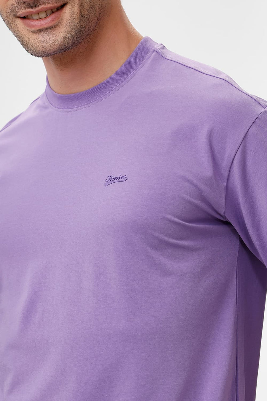BASICS RELAXED FIT ULTRA VIOLET COTTON STRETCH CREW T-SHIRT