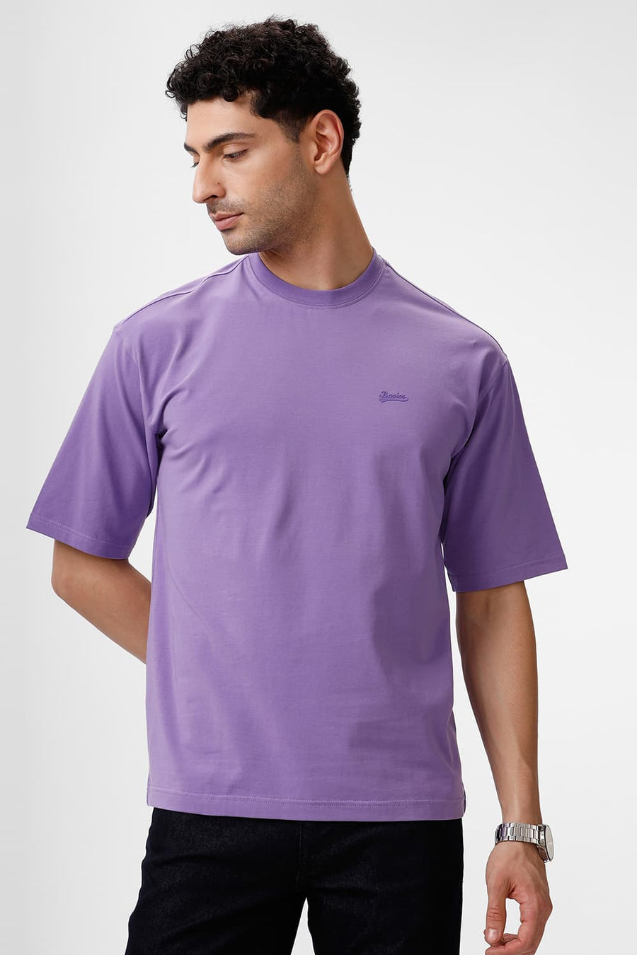 BASICS RELAXED FIT ULTRA VIOLET COTTON STRETCH CREW T-SHIRT
