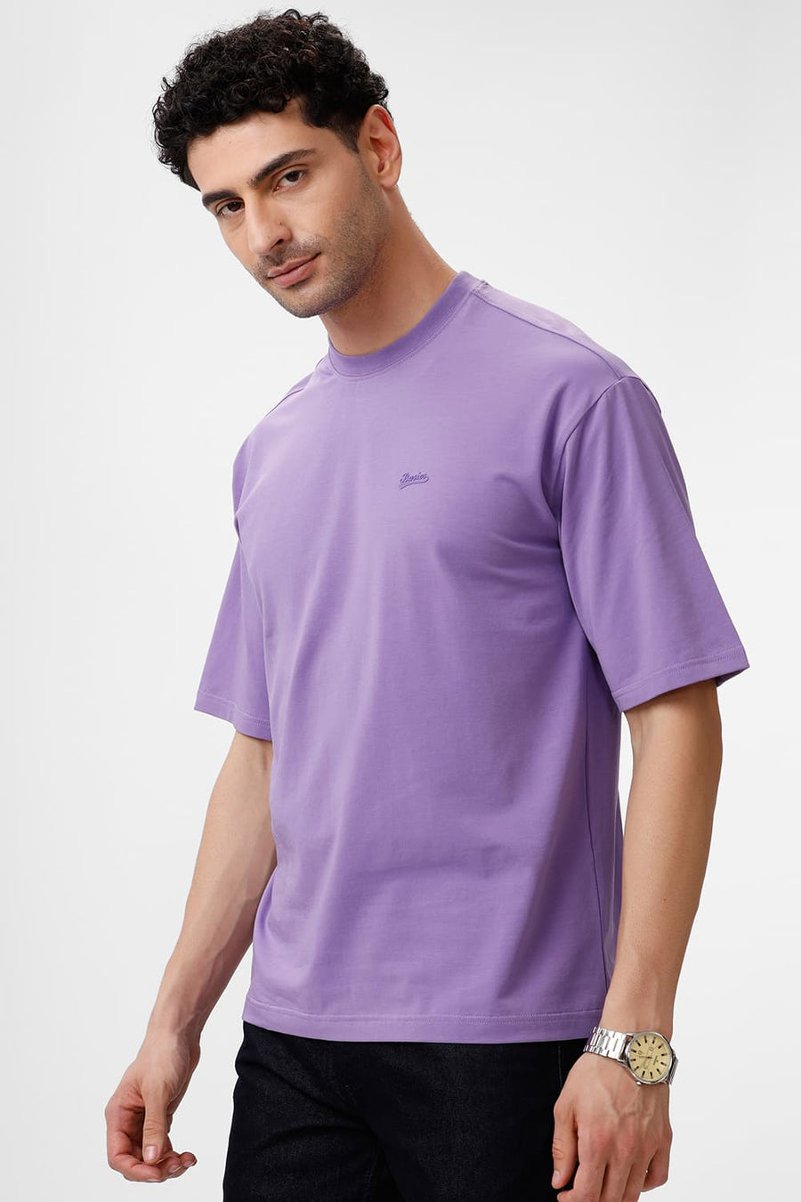 BASICS RELAXED FIT ULTRA VIOLET COTTON STRETCH CREW T-SHIRT