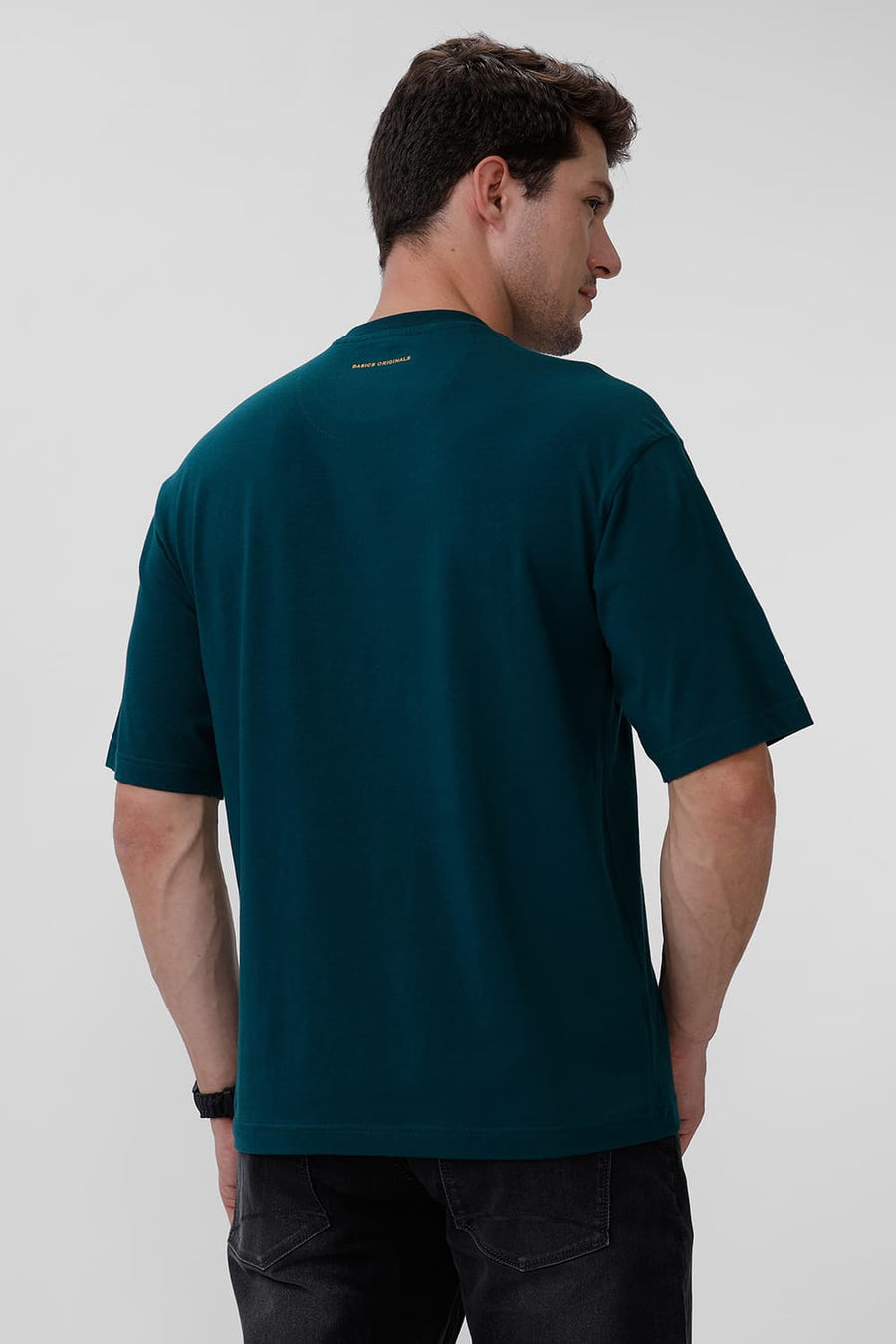 BASICS RELAXED FIT JUNE BUG COTTON STRETCH CREW T-SHIRT