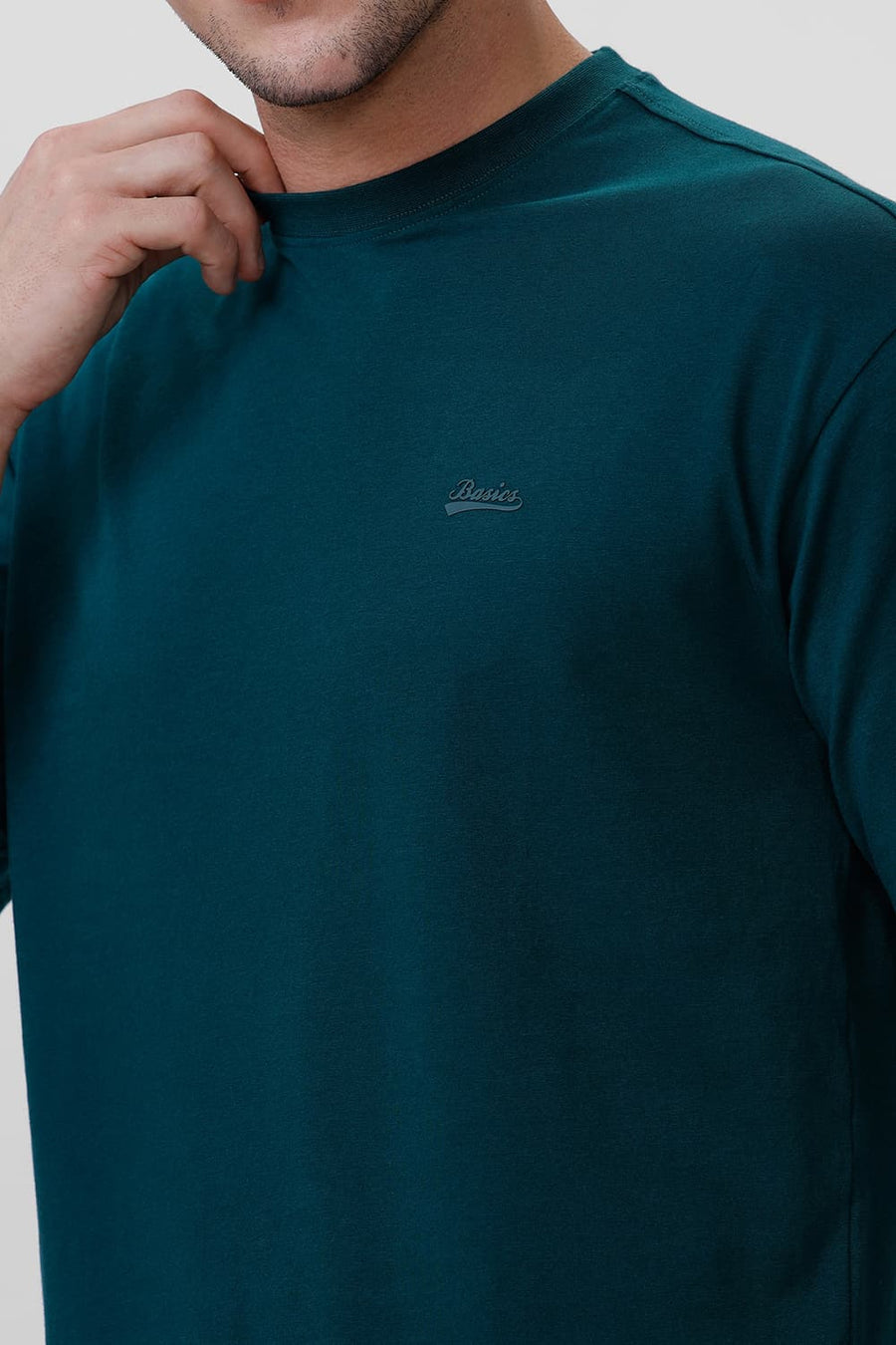 BASICS RELAXED FIT JUNE BUG COTTON STRETCH CREW T-SHIRT