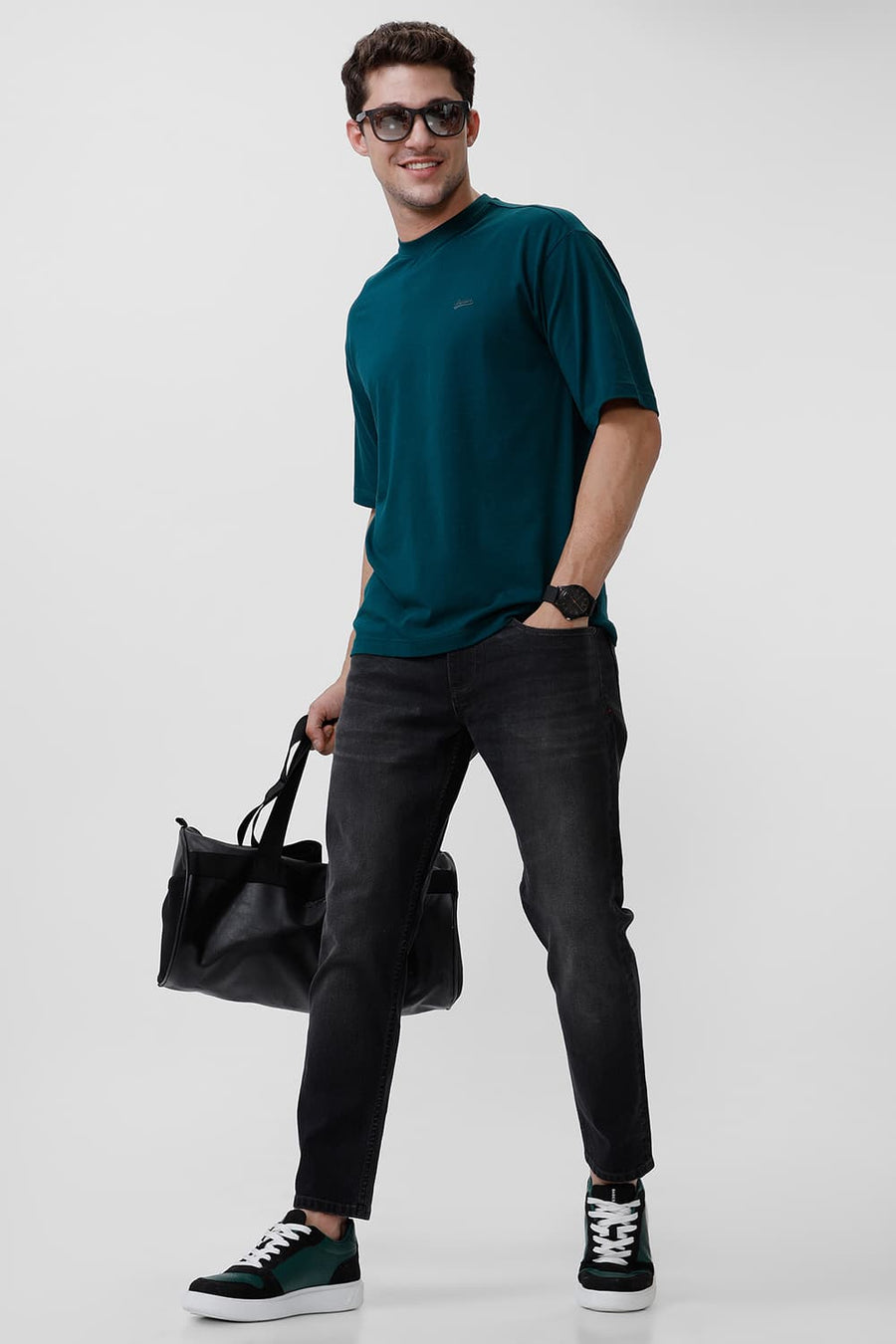 BASICS RELAXED FIT JUNE BUG COTTON STRETCH CREW T-SHIRT