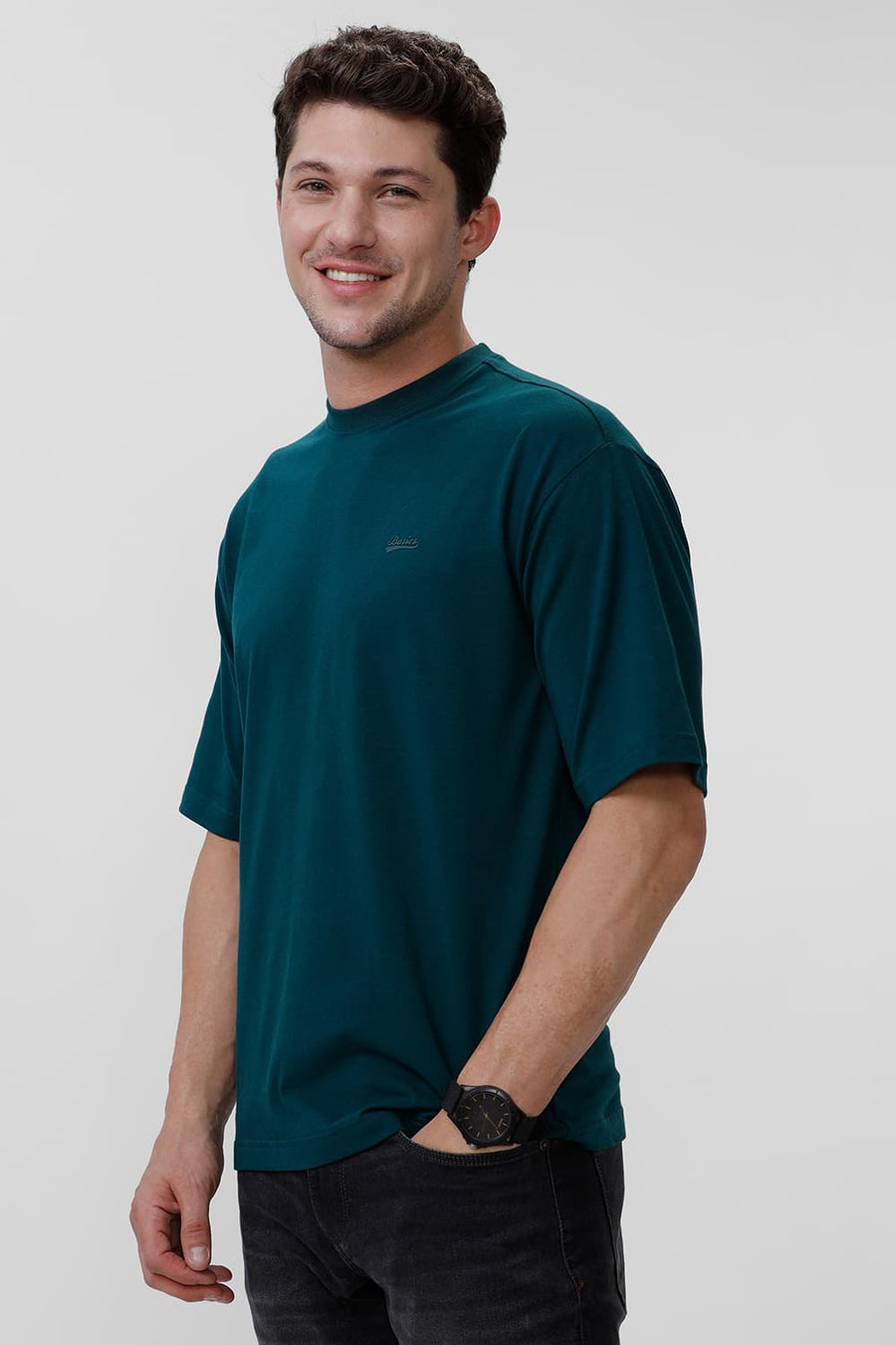 BASICS RELAXED FIT JUNE BUG COTTON STRETCH CREW T-SHIRT