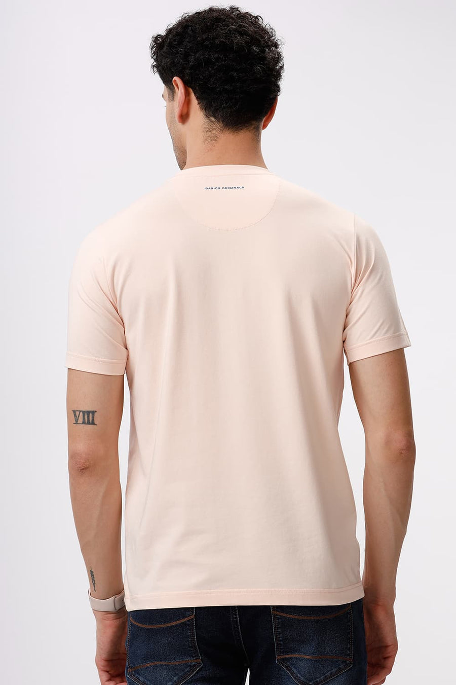 BASICS REGULAR FIT SCALLOP SHELL COTTON STRETCH CREW T-SHIRT