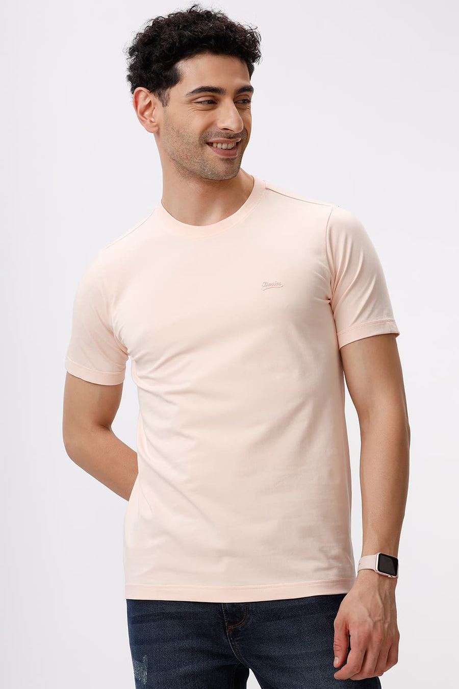 BASICS REGULAR FIT SCALLOP SHELL COTTON STRETCH CREW T-SHIRT