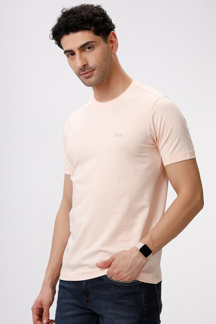 BASICS REGULAR FIT SCALLOP SHELL COTTON STRETCH CREW T-SHIRT