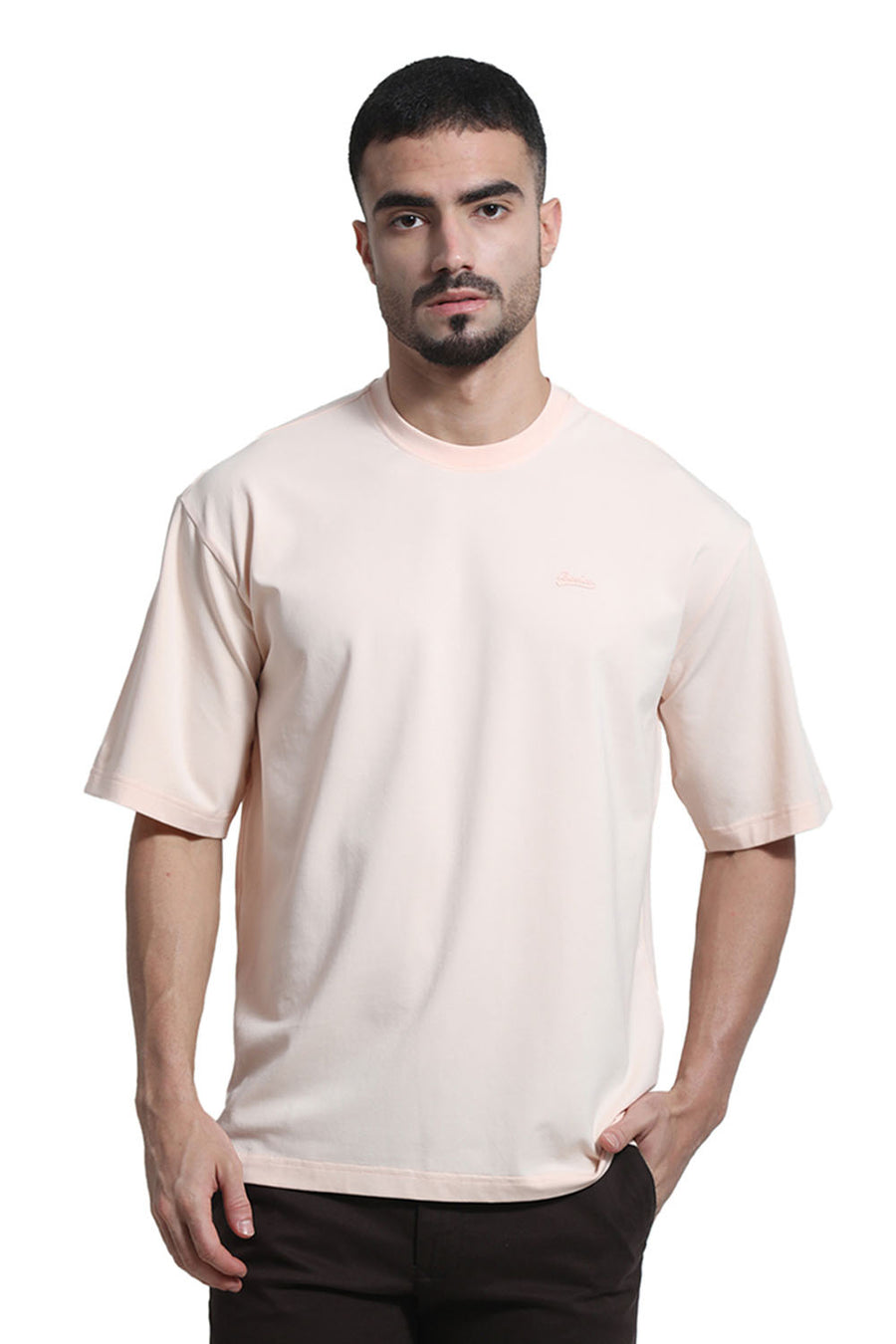 BASICS RELAXED FIT SCALLOP SHELL COTTON STRETCH CREW T-SHIRT