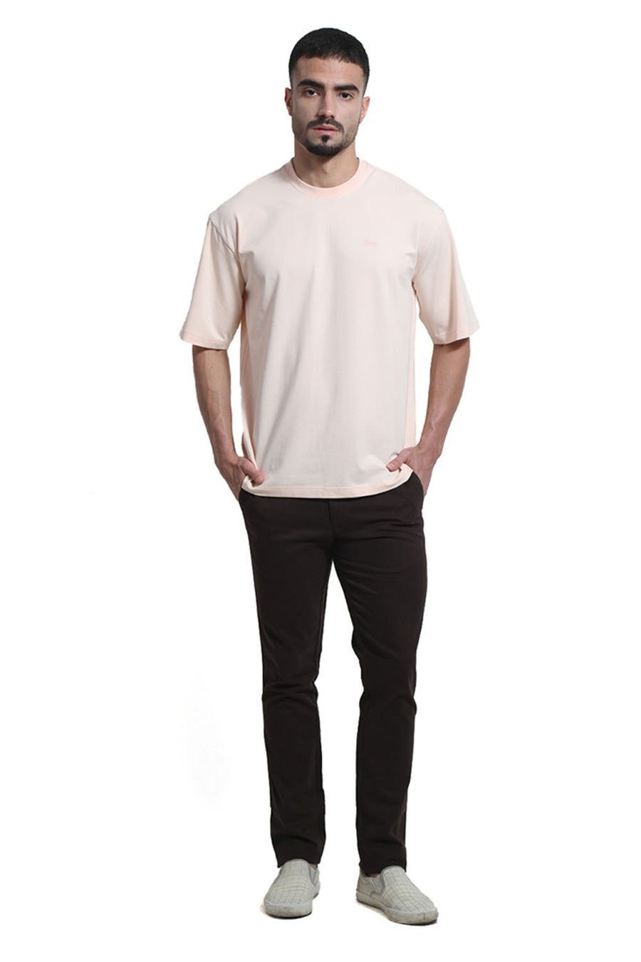 BASICS RELAXED FIT SCALLOP SHELL COTTON STRETCH CREW T-SHIRT