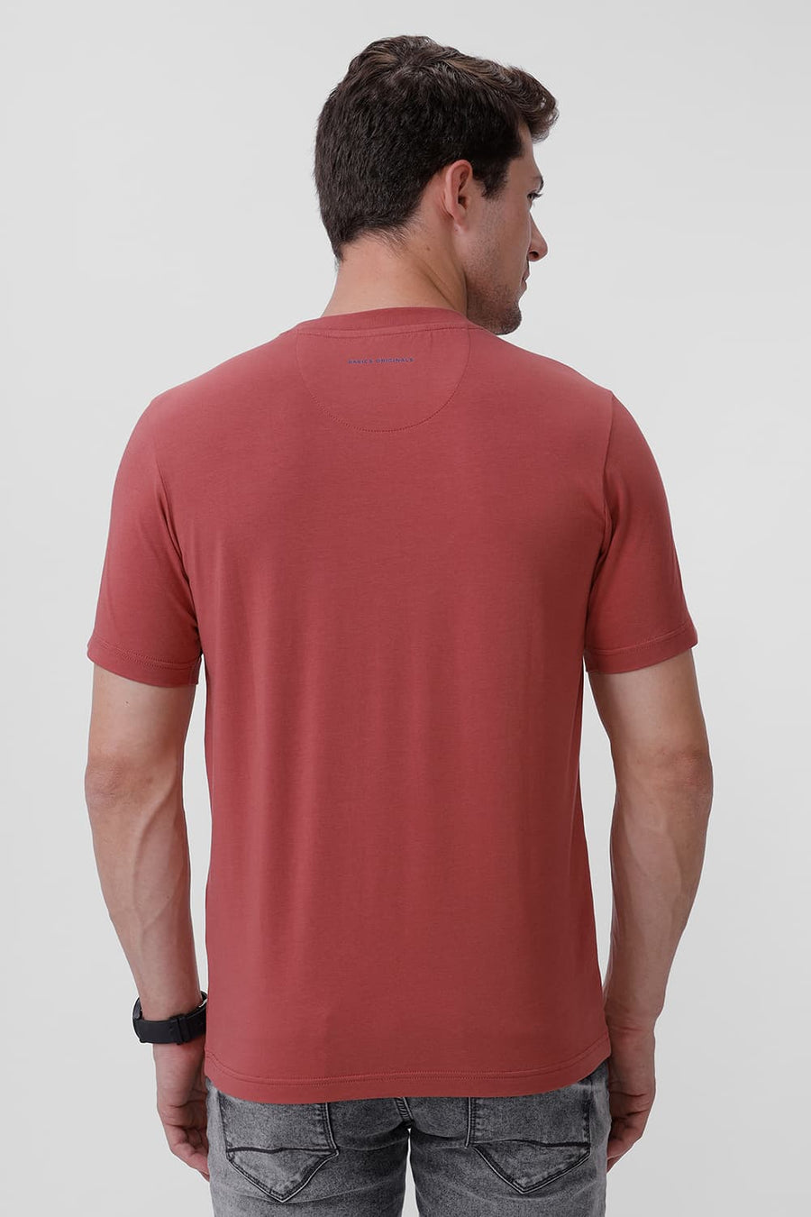 BASICS REGULAR FIT DUSTY CEDAR COTTON STRETCH CREW T-SHIRT